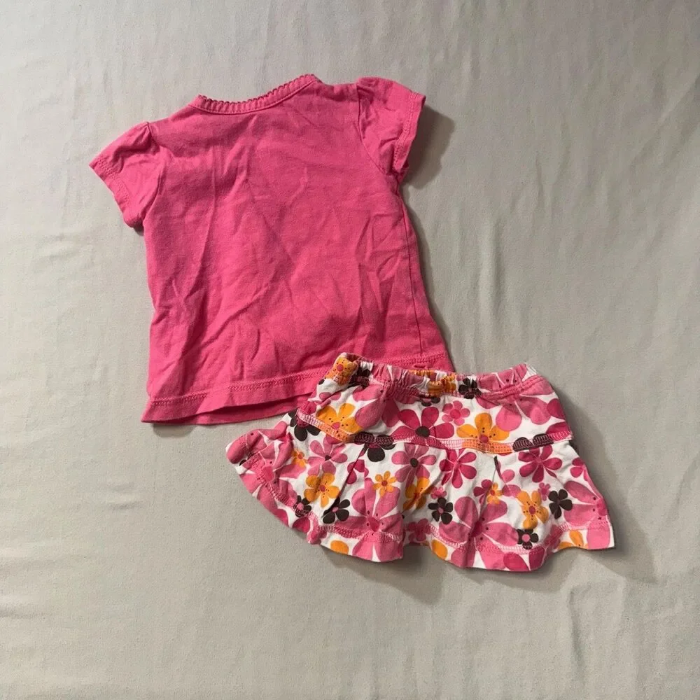 Outfit Set Baby Girl 3 Mos 2 Piece Bunny Rabbit Top Pink Floral Skirt Bloomers